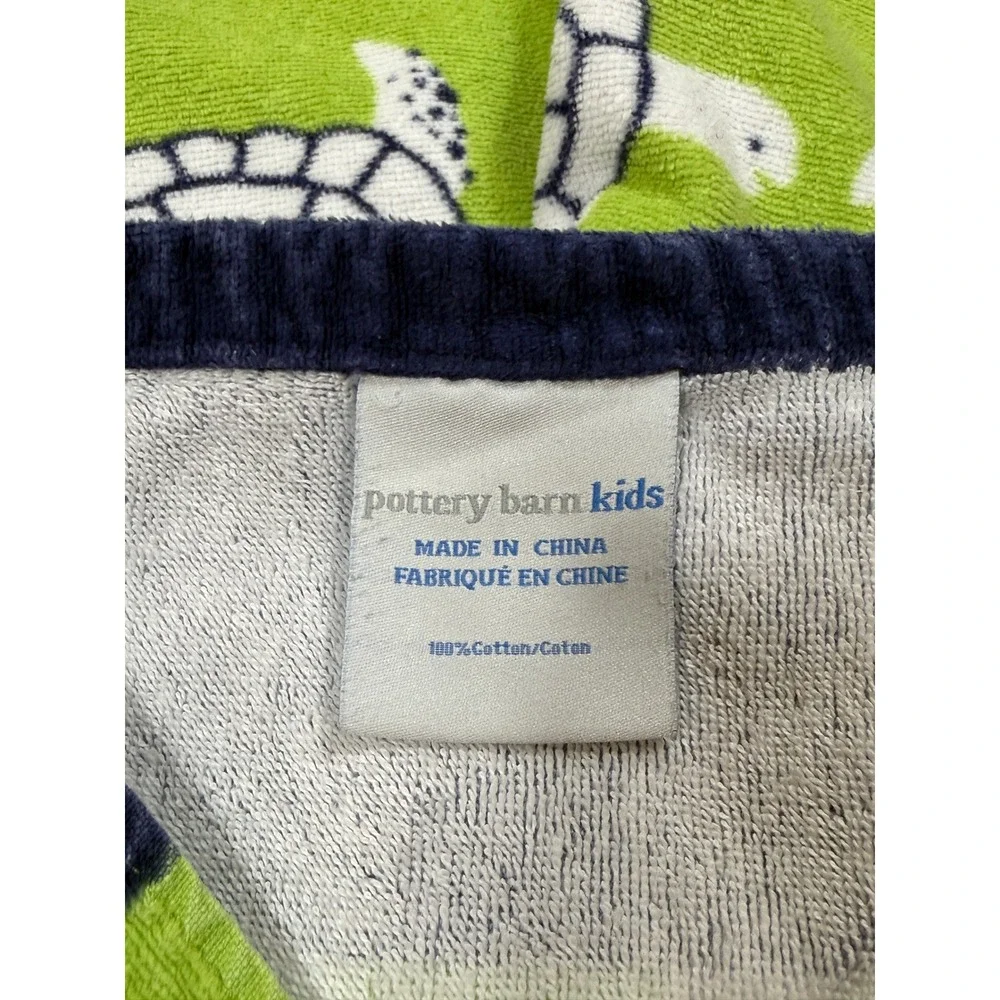 Pottery Barn Kids Sea Turtle Hooded Beach Towel Wrap Green Navy Blue Cotton
